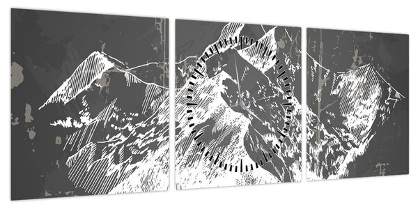 Obraz - Ilustracja gór (z zegarem) (90x30 cm)
