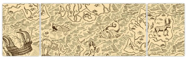 Obraz - Zabytkowa mapa, ilustracje (170x50 cm)