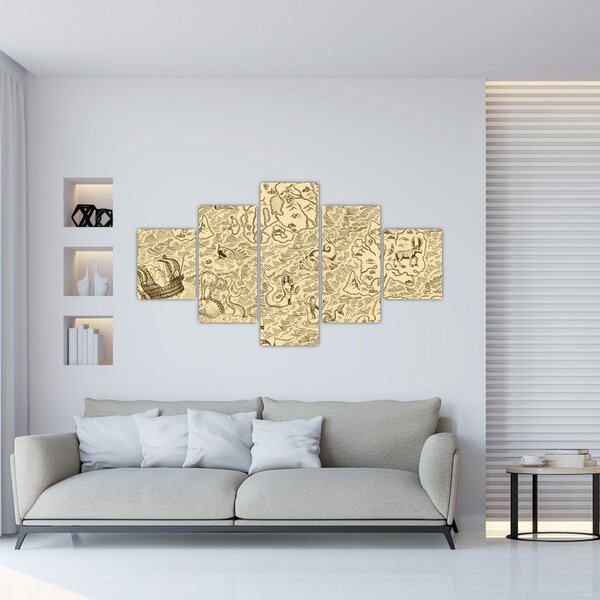 Obraz - Zabytkowa mapa, ilustracje (125x70 cm)
