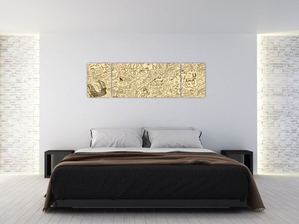 Obraz - Zabytkowa mapa, ilustracje (170x50 cm)