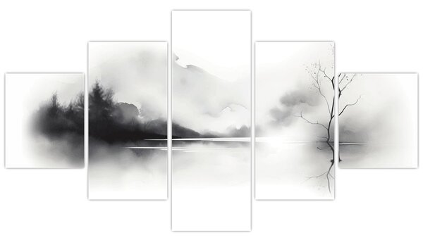 Obraz - Malowany tuszem krajobraz (125x70 cm)