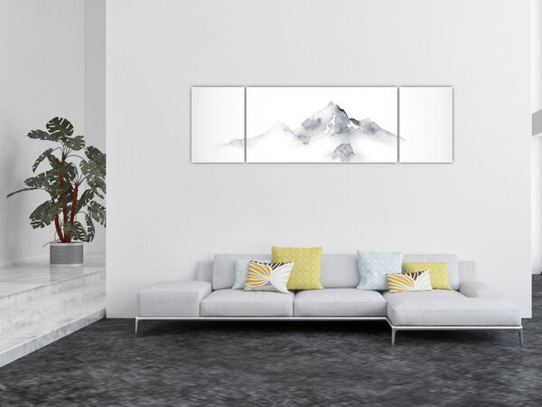 Obraz - Obraz gór namalowany tuszem (170x50 cm)