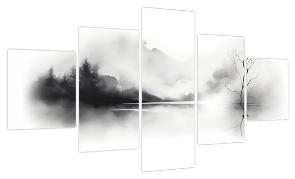 Obraz - Malowany tuszem krajobraz (125x70 cm)