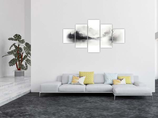 Obraz - Malowany tuszem krajobraz (125x70 cm)