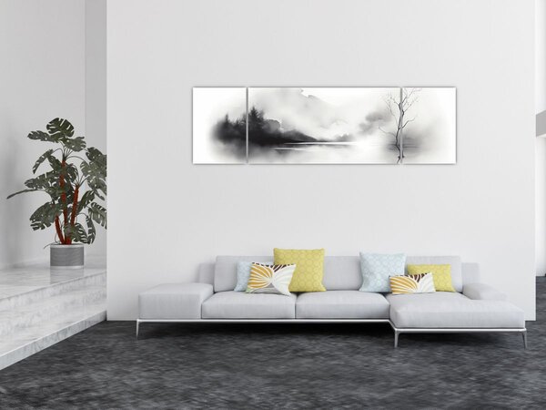 Obraz - Malowany tuszem krajobraz (170x50 cm)