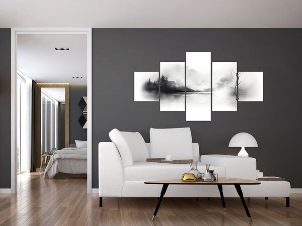 Obraz - Malowany tuszem krajobraz (125x70 cm)