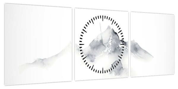 Obraz - Obraz gór namalowany tuszem (z zegarem) (90x30 cm)
