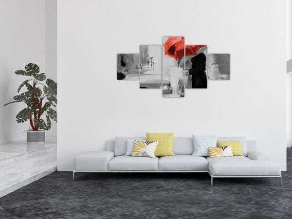 Obraz - Zakochana para pod parasolem, czerwony (125x70 cm)