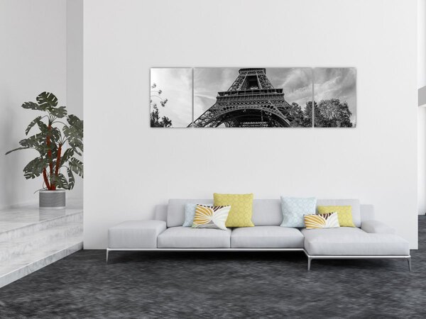Obraz - Wieża Eiffla, czarno-biały (170x50 cm)