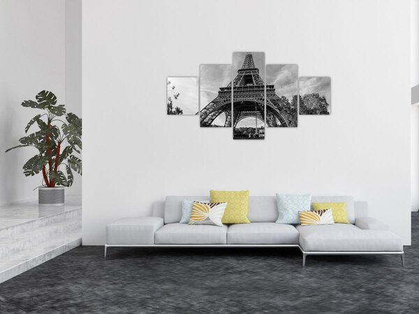 Obraz - Wieża Eiffla, czarno-biały (125x70 cm)