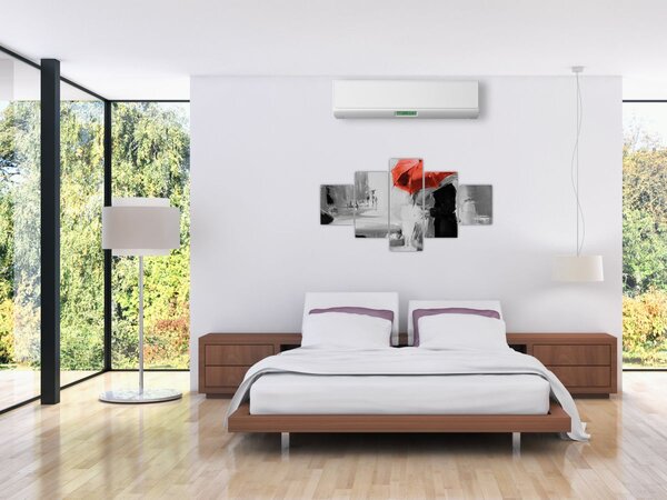 Obraz - Zakochana para pod parasolem, czerwony (125x70 cm)