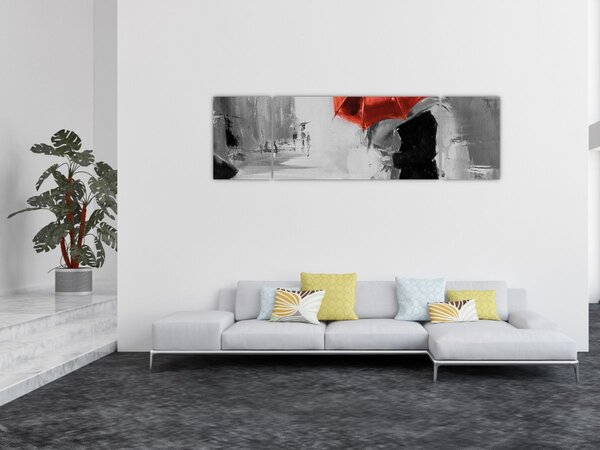 Obraz - Zakochana para pod parasolem, czerwony (170x50 cm)