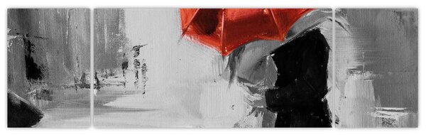 Obraz - Zakochana para pod parasolem, czerwony (170x50 cm)