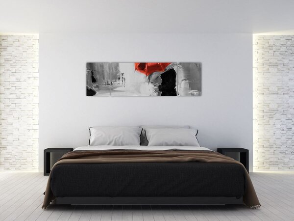 Obraz - Zakochana para pod parasolem, czerwony (170x50 cm)