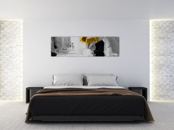 Obraz - Zakochana para pod parasolem, żółty (170x50 cm)