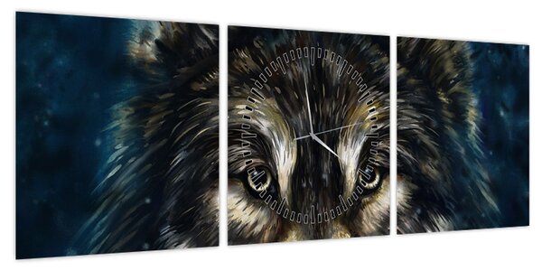 Obraz - Wilk (z zegarem) (90x30 cm)