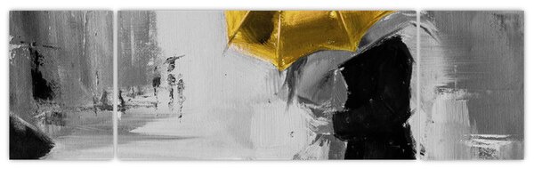 Obraz - Zakochana para pod parasolem, żółty (170x50 cm)
