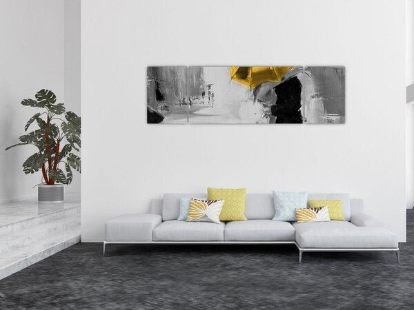 Obraz - Zakochana para pod parasolem, żółty (170x50 cm)