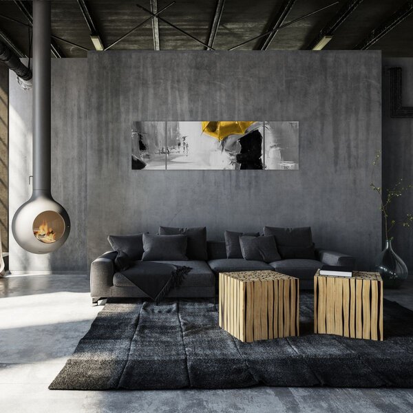 Obraz - Zakochana para pod parasolem, żółty (170x50 cm)