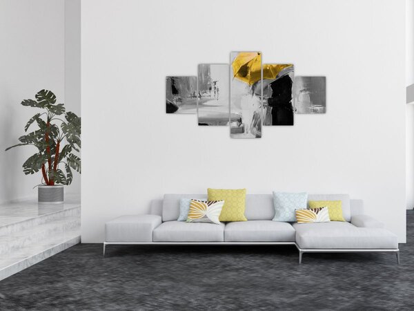 Obraz - Zakochana para pod parasolem, żółty (125x70 cm)