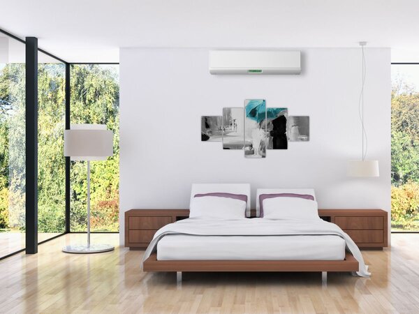 Obraz - Zakochana para z parasolem, niebieski (125x70 cm)