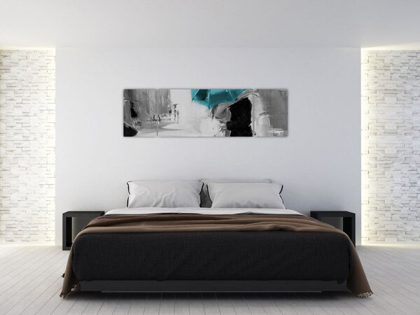 Obraz - Zakochana para z parasolem, niebieski (170x50 cm)