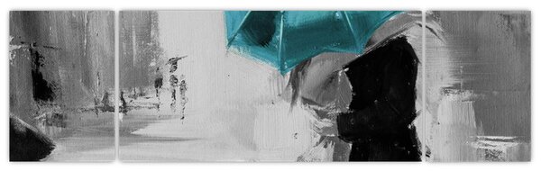Obraz - Zakochana para z parasolem, niebieski (170x50 cm)