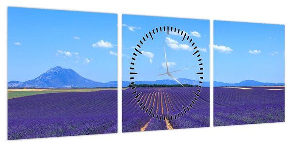 Obraz - Pole lawendy (z zegarem) (90x30 cm)