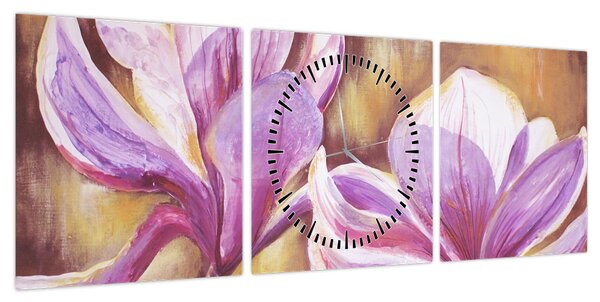 Obraz - Kwiaty magnolii (z zegarem) (90x30 cm)