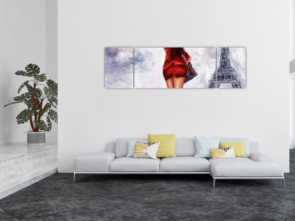 Obraz - Kobieta i wieża Eiffla (170x50 cm)