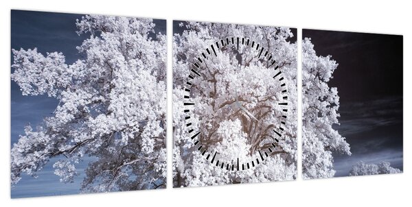 Obraz - Śnieżnobiałe drzewo (z zegarem) (90x30 cm)