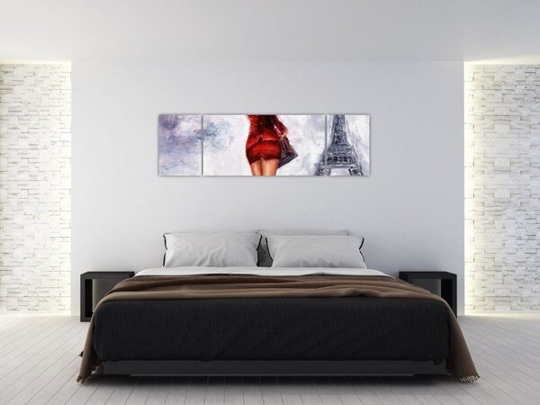 Obraz - Kobieta i wieża Eiffla (170x50 cm)