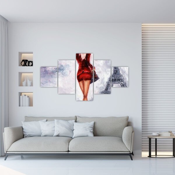 Obraz - Kobieta i wieża Eiffla (125x70 cm)
