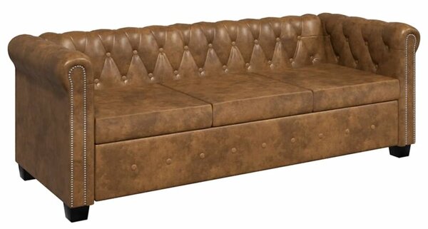 Trzyosobowa sofa chesterfield ze sztucznej skÃ³ry, brÄ zowa