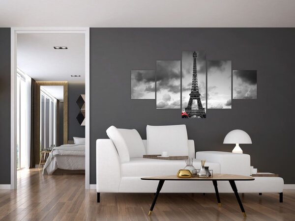 Obraz - Wieża Eiffla i czerwony samochód (125x70 cm)