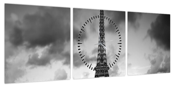 Obraz - Wieża Eiffla i czerwony samochód (z zegarem) (90x30 cm)