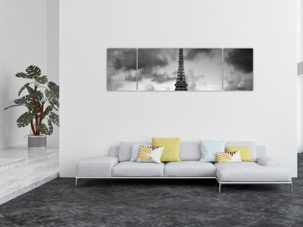 Obraz - Wieża Eiffla i czerwony samochód (170x50 cm)