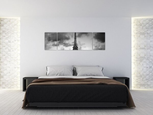 Obraz - Wieża Eiffla i czerwony samochód (170x50 cm)