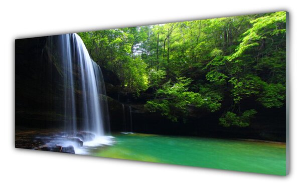 Obraz Szklany Wodospad Natura Las Jezioro