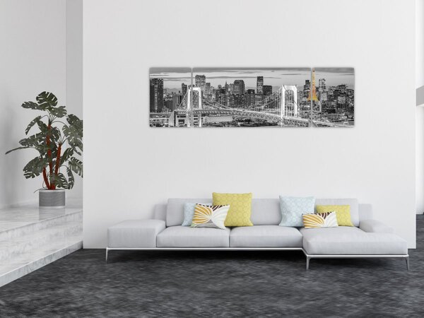 Obraz - Duże miasto z żółtą wieżą (170x50 cm)