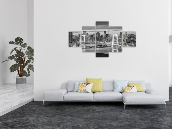 Obraz - Duże miasto z żółtą wieżą (125x70 cm)