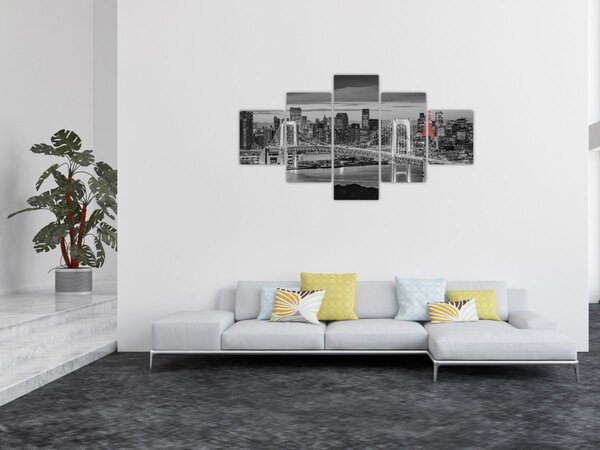 Obraz - Duże miasto z czerwoną wieżą (125x70 cm)