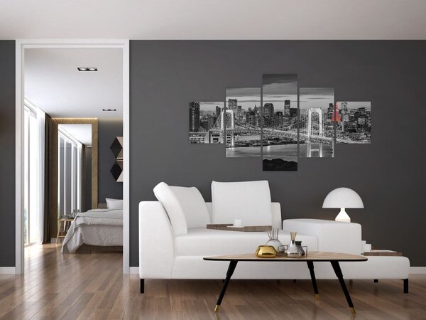 Obraz - Duże miasto z czerwoną wieżą (125x70 cm)