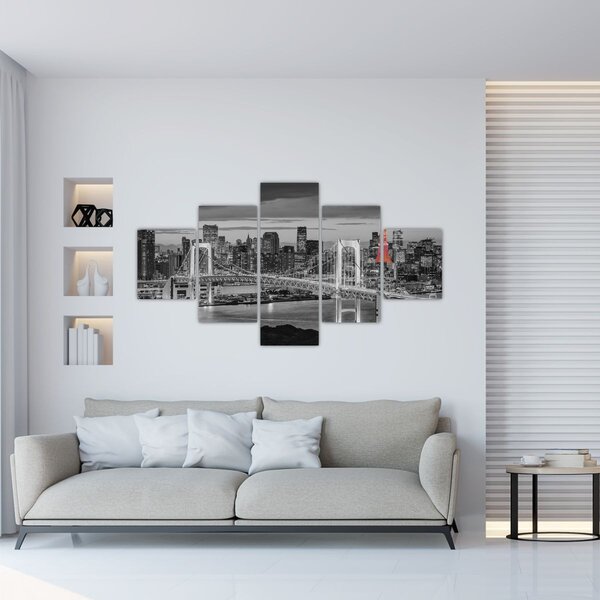 Obraz - Duże miasto z czerwoną wieżą (125x70 cm)