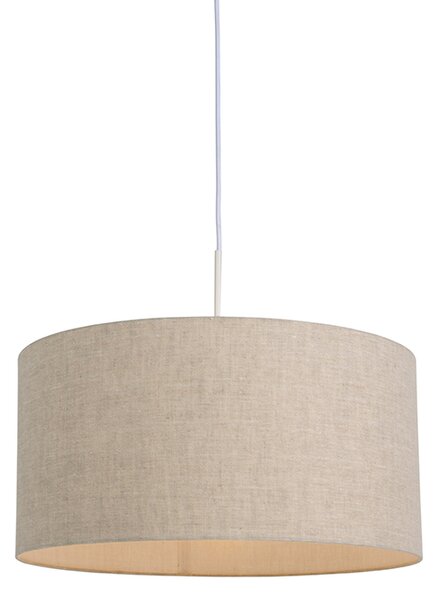 Wiejska lampa wisząca biała z bawełnianym kloszem jasnoszarym 50 cm - Combi Oswietlenie wewnetrzne