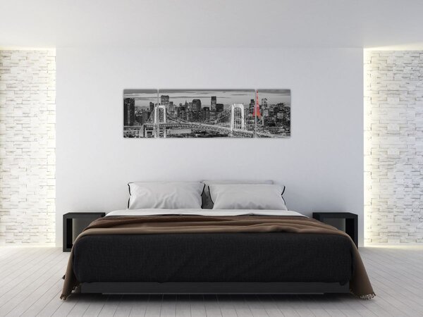 Obraz - Duże miasto z czerwoną wieżą (170x50 cm)