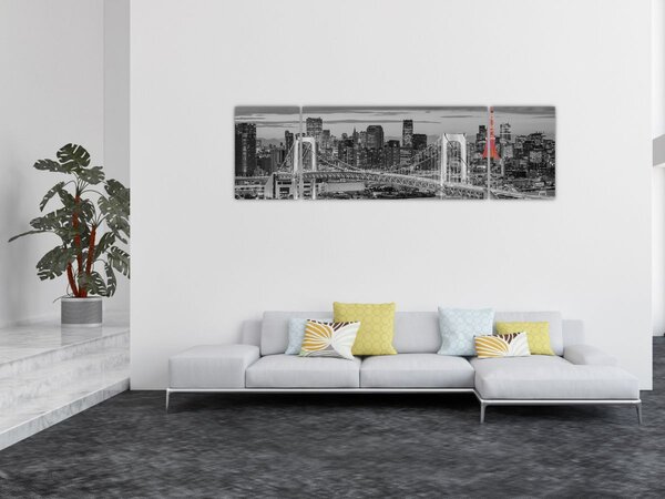 Obraz - Duże miasto z czerwoną wieżą (170x50 cm)
