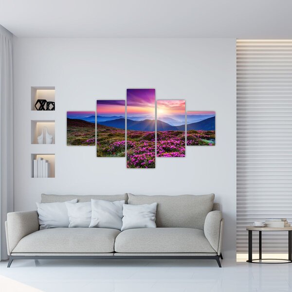 Obraz - Krajobraz kwitnących gór (125x70 cm)