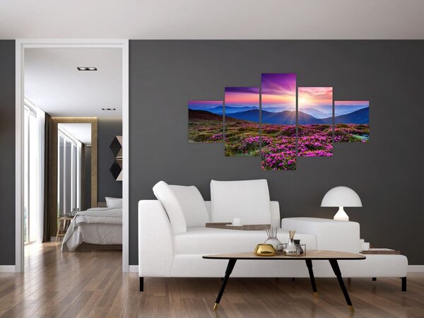 Obraz - Krajobraz kwitnących gór (125x70 cm)