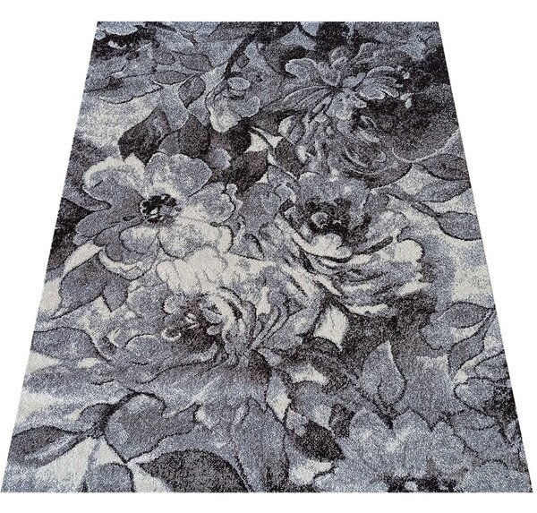 Szary miękki dywan z motywem kwiatów - Dimate 3X